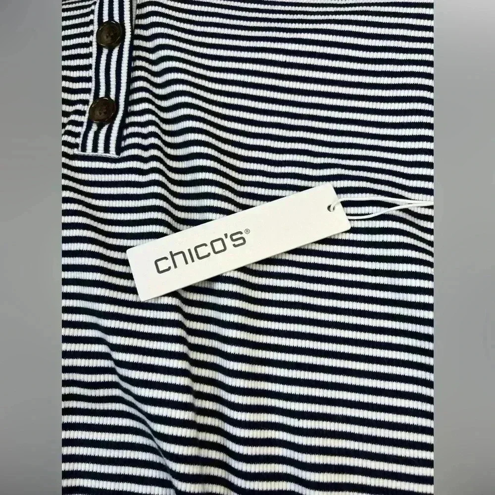 Chico’s Stripe Ribbed Henley Tee, size 2, BNWT, SOLD OUT ONLINE - Picture 6 of 11